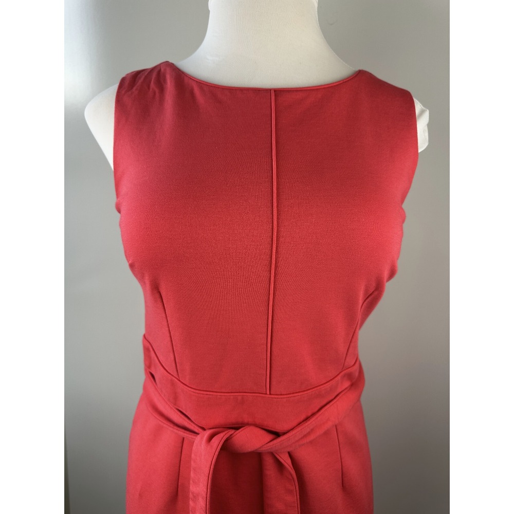 Boden Zeta Ponte Dress W/Tie Belt Pop Peony Red Shift Sheath Sleeveless Size 10 - Picture 5 of 16